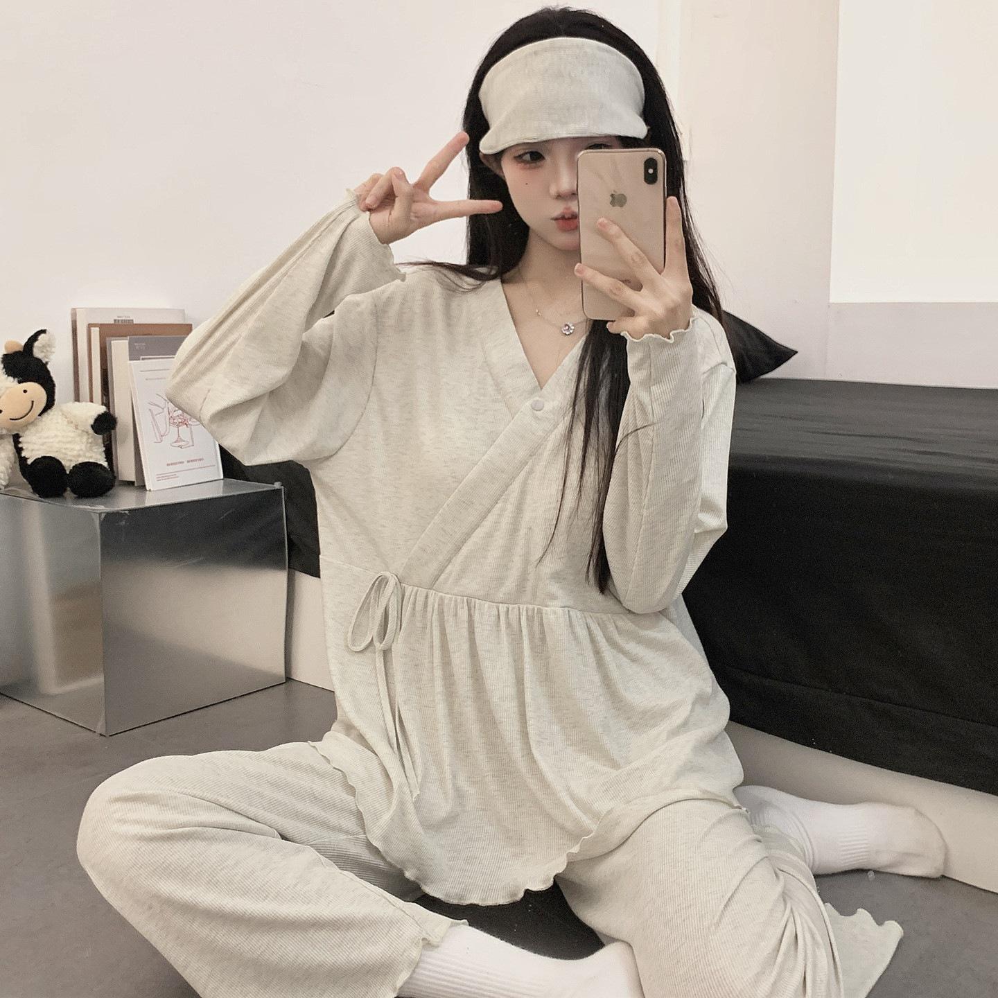 Maternity & Nursing Pajamas with Chest Pad and Headband for Postpartum