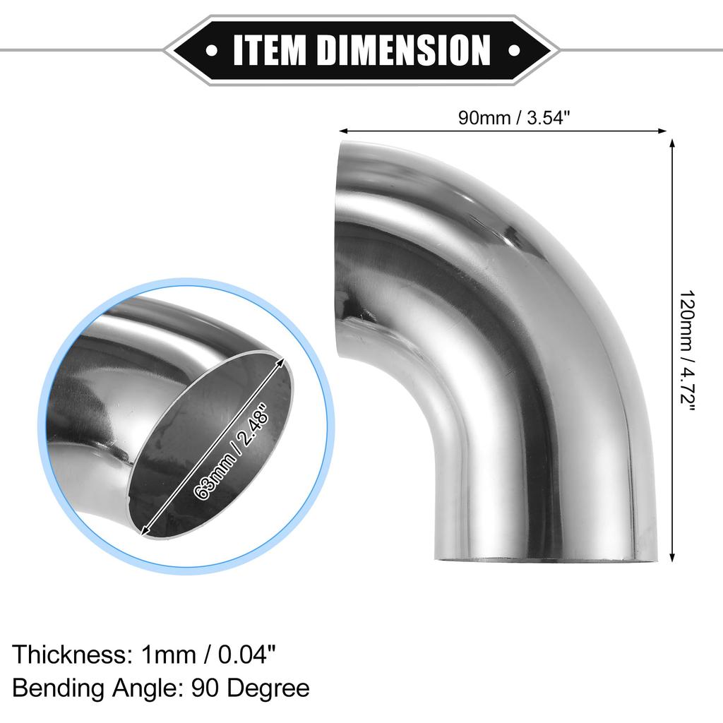 ABSOPRO Auspuff Ansaugkrümmer 63mm 120mm 100mm Bein 90 DIY Auspuff Ansaugung Universell für Autos und 304 Edelstahl Silber 2 Stück Rohr/Ladeluftkühlerrohr/Luft
