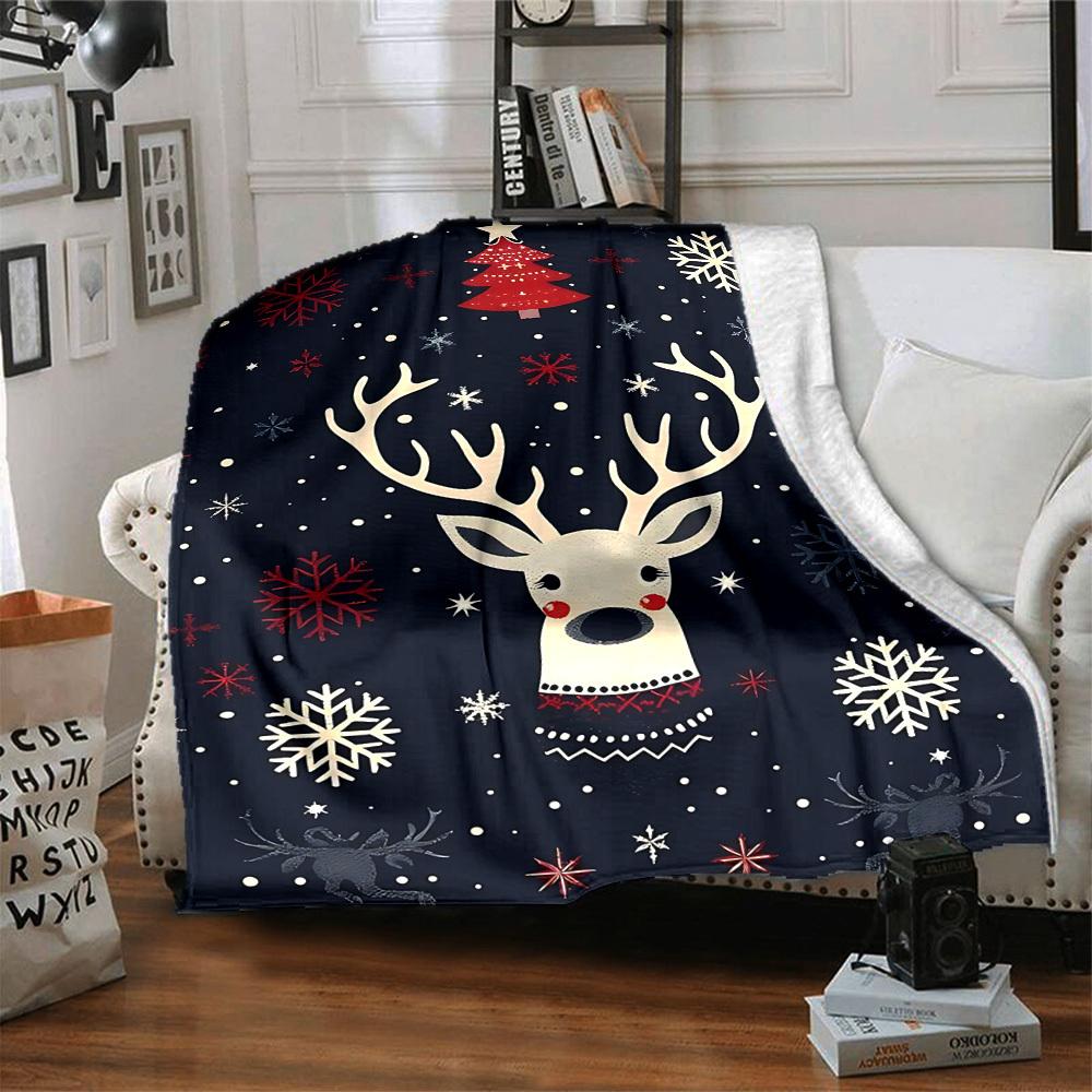 1pc Christmas Deer Blanket, Lightweight Flannel Throw Blanket for Sofa, Bed, Travel, Camping, Living Room, Office, Couch, Chair, and Bed