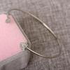 Women's Simple Metal Diamond Heart Bracelet Titanium Steel Open Bangle with Peach Heart Charm Jewelry Gift
