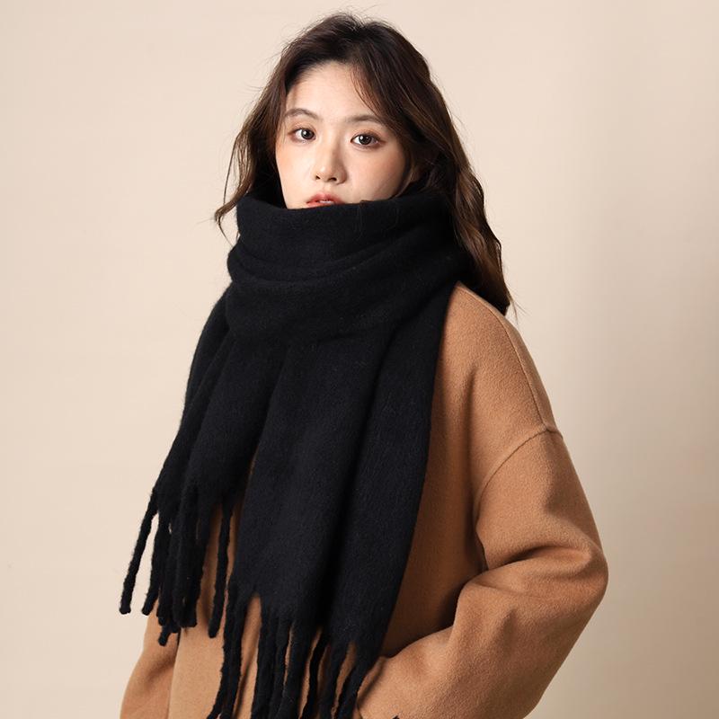 Winter Macaron Mohair Scarf & Snood: Warm, Windproof, Cold-Resistant, Fluffy, Solid Color Dual-Use Shawl.