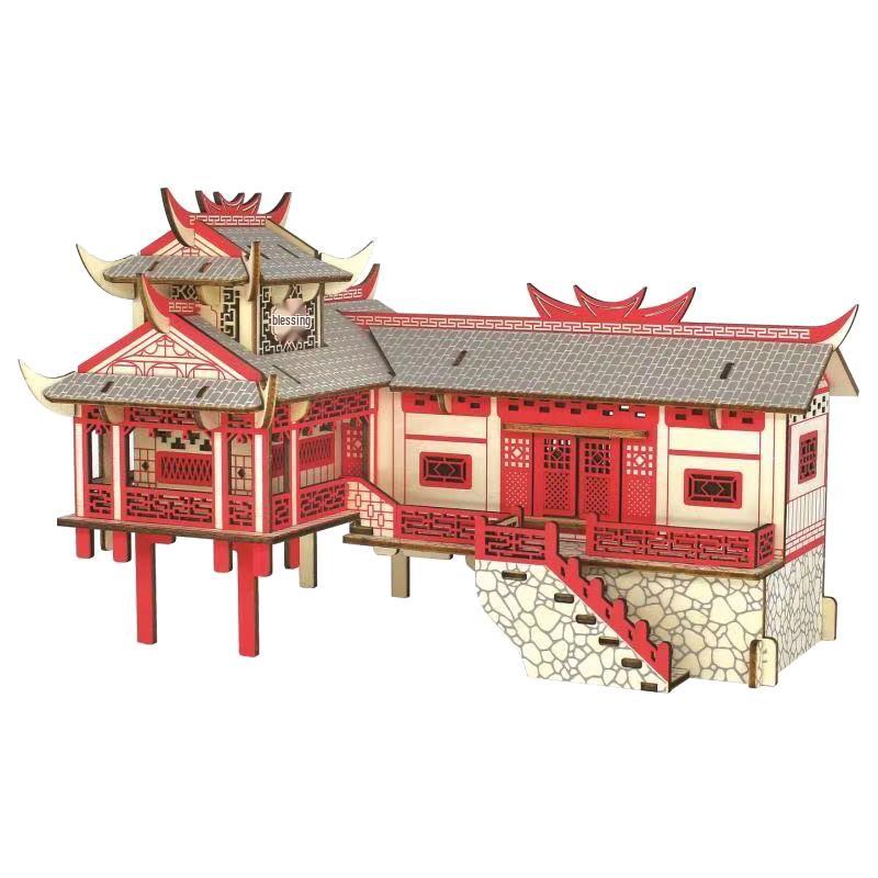Diaojiaolou 3D Wooden Jigsaw Puzzle - Handmade DIY Educational Building Blocks for Kids.