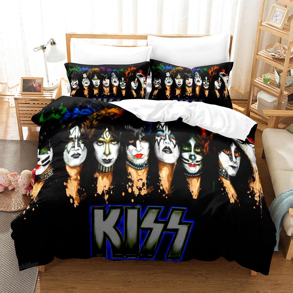 3D Print Kiss Rockband Beddengoed Collectie Dekbedovertrek Bed Collectie Dekbedovertrek Kussensloop Dekbed King Queen Maat Jongens Volwassen Beddengoed Collectie EU Single 135x200cm
