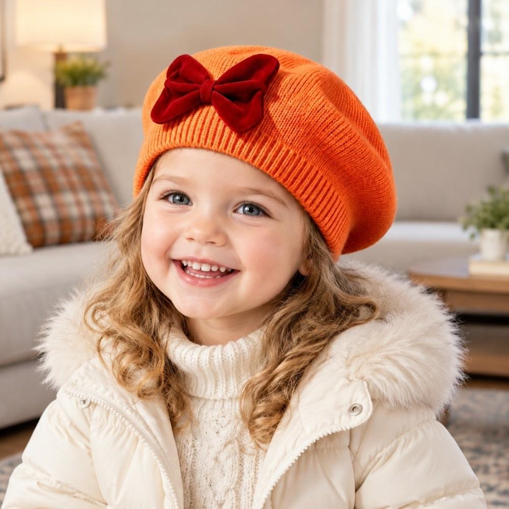 Comfortable Children Bow Beret Solid Color Kid Beret Cap Sweet Girls Bow Hat For 6M-3Y