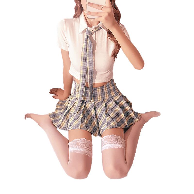Sex Suit College Style Uniform Plaid Skirt Underwear Women's Summer Pleated Skirt Sweet Two-piece Suit