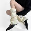 Women Korean Style Knitted Leg Warmers with Metal Button Elegant Turn Cuff Striped Boot Covers Flared Slouchy Calf Socks  Gray