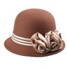 Vintage Silky Flower Hat Winter Warm Dome Hat Women Wool Cloche Hat Headwear