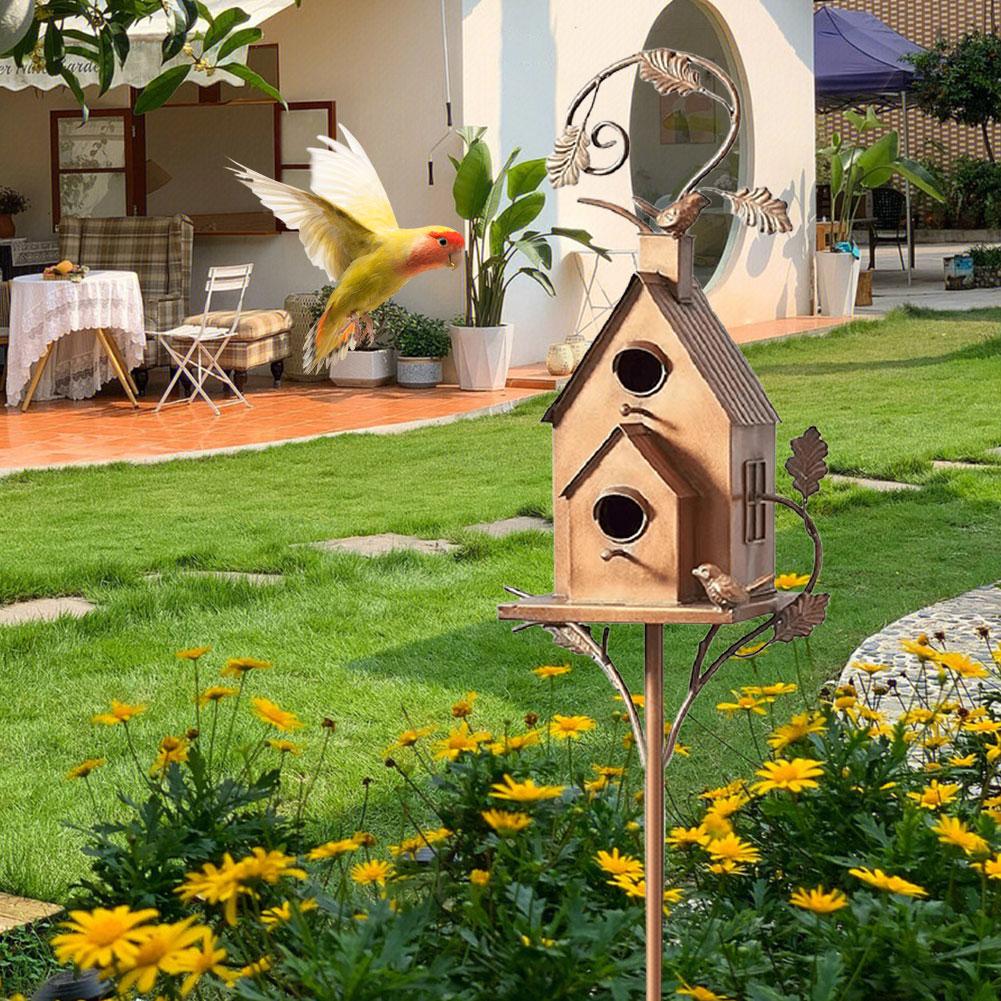 Exquisite Metal Birdhouse Garden Stake Bird Cage Iron Art Courtyard Bird Feeder Creative Bird House Outdoor Garden Decoration