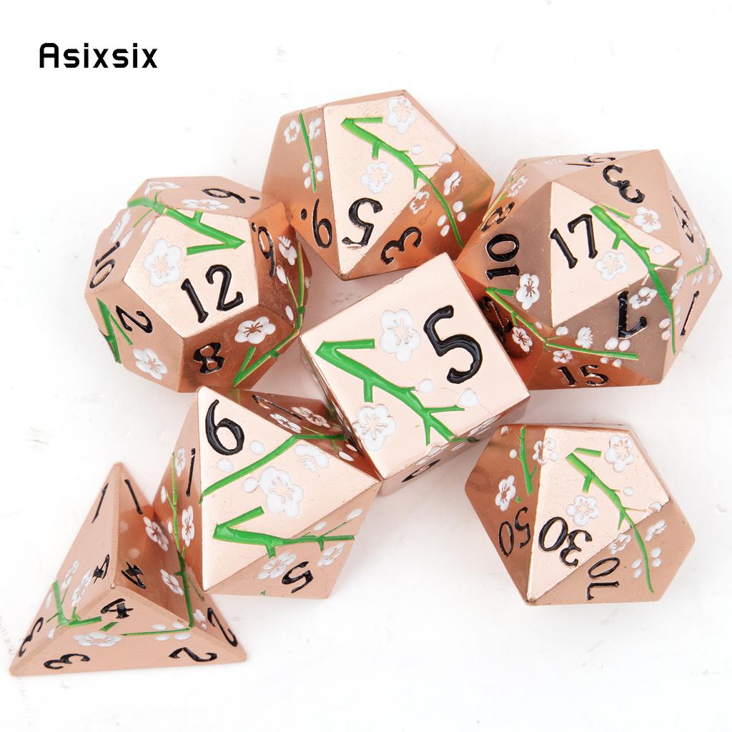 7 Pcs Copper Flower Metal Dice Solid Metal Polyhedral Dice Set Suitable for Role-Playing RPG Board Game Card Game