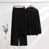Fashionable Simple Comfortable Two-piece Suit Solid Color Loose Top High-waist Wide-leg Pants Set