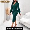 Fashion Summer Spring Solid Color Print V-Neck Long Sleeve Casual Dresses