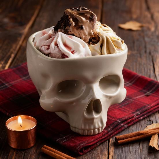 Halloween Skull Candy Bowl Gothic Ceramic Portable Skeleton Head Bowl Halloween Home Bar Decor Dining Table Ornament