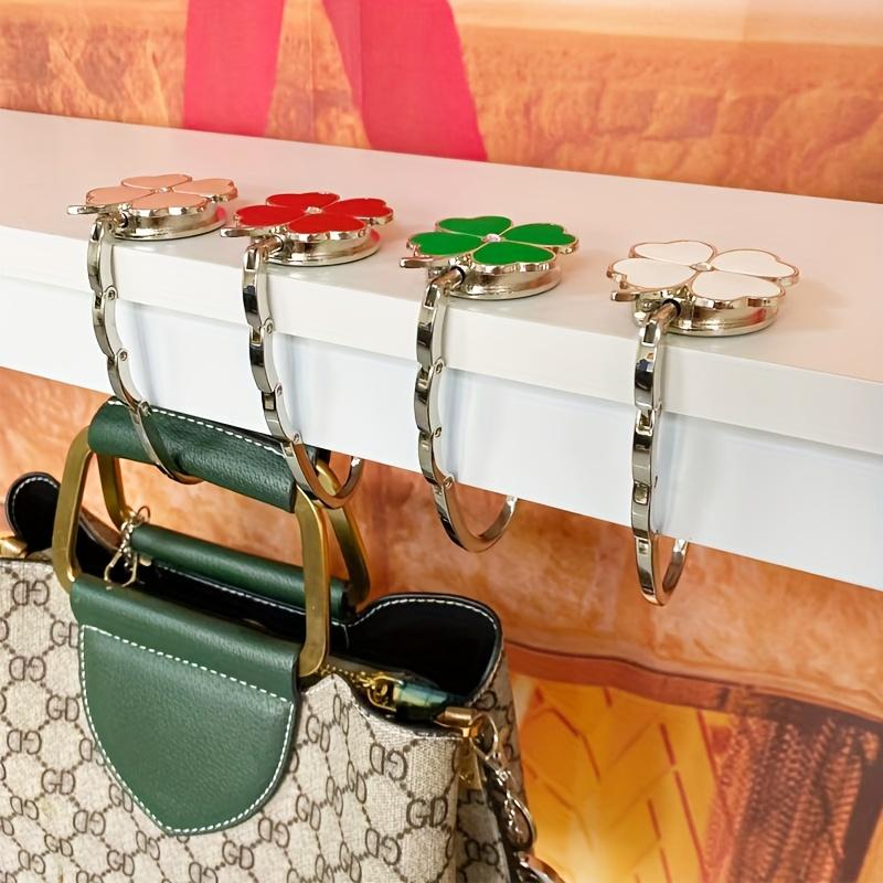 Creative Folding Lucky Grass Hanging Hook Four-leaf Clover Bag Hook Tableside Hanging Hook No Drilling or Glue Required