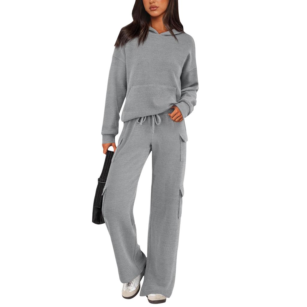 Women's 2 Piece Short Sleeve Sweatshirt Pants Set With Pockets Casual Sportswear