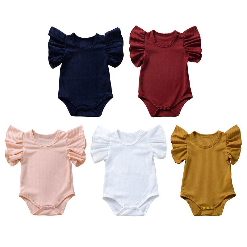 Summer Born Baby Girls Ruffles Romper Short Sleeve Jumpsuit Ribbed Knitted Romper Infant Summer Clothes High Quality Outfits