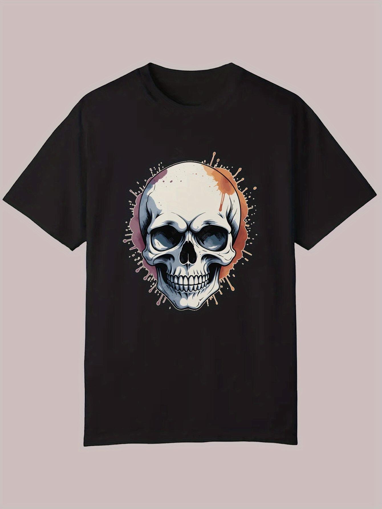 Casual Summer Graphic T-shirt - Skull Design L