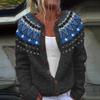 Womens Color Block Knit Cardigan Loose Fit Long Sleeve Geometric Casual Commute Style