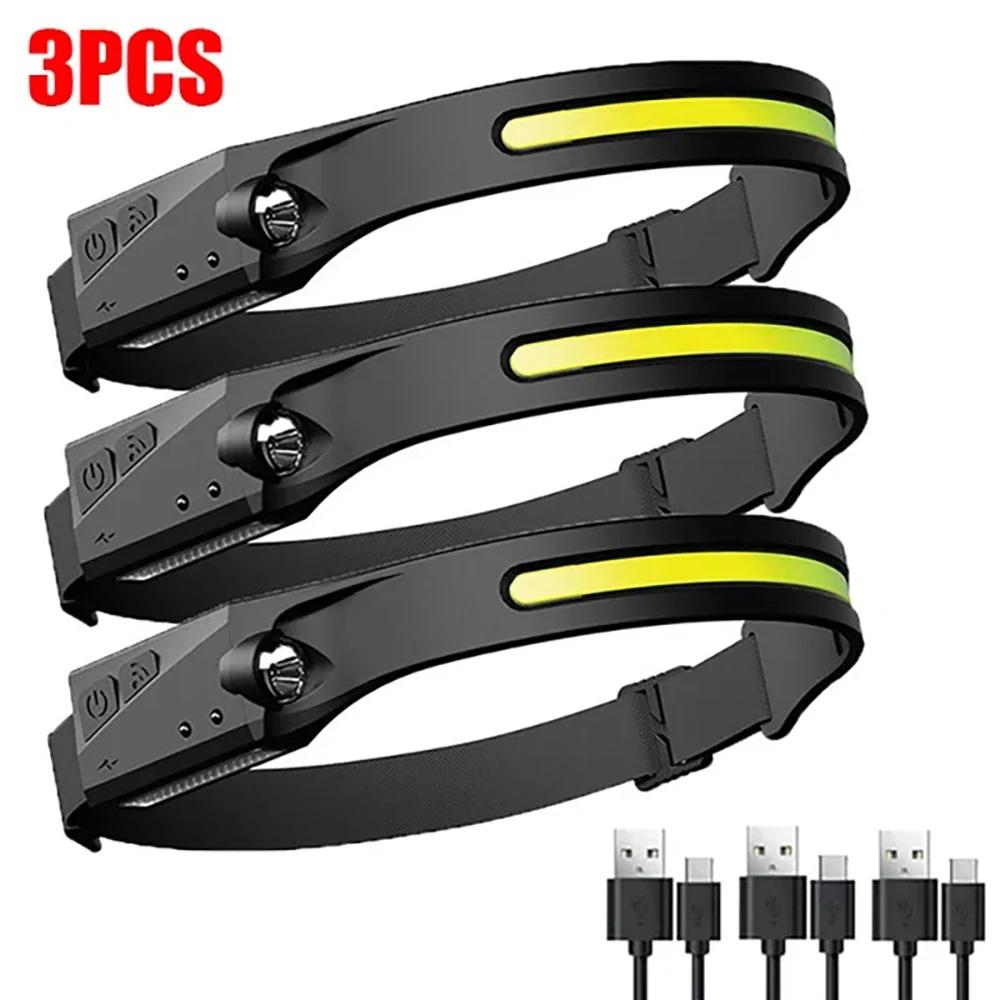 XPE+COB LED Sensor Headlamp USB Rechargeable Camping Search Light Headlight Led Head Torch Head Flashlight for Fishing Lantern