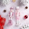 30CM Pink Glitter Nutcracker Soldier Wooden Puppet Handmade Christmas Decor Home Office Ornament Holiday Gift Stocking Stuffer