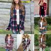 Cozy Women Plaids Cardigan T-shirt With Stylish Lapel Collar For Casual Wear