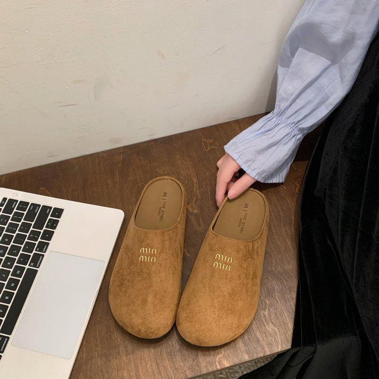 [Ushilai] French retro baotou one-pedal women's spring 2025 new outer wear casual versatile slippers