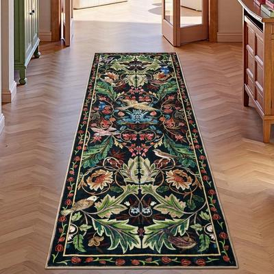 Boho Botanical Jungle Runner Rugs Vintage Floral Bird Non Slip Mat Daily Home Decor Floormat for Hallway Entryway Living Room