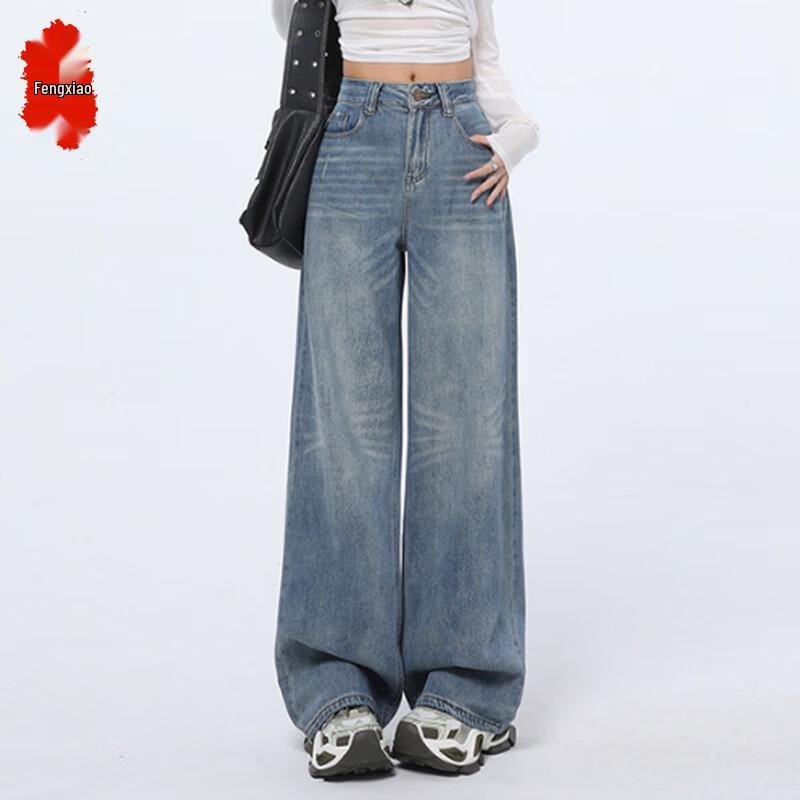 

Women s High-Waist Retro Loose Denim Wide-Leg Pants L