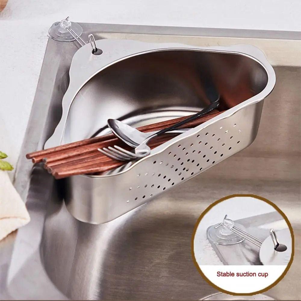 Stainless Steel Portable Strainer Mesh Colander Drainage Basket Triangle Sink Shelf  Household