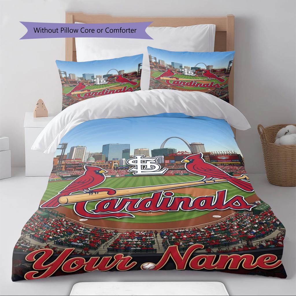 Name Custom St. Louis Cardinals Pattern Bedding Set Quilt Cover Pillowcase Home Decor Gift (1 * duvet cover + 2 * pillowcase, without core)