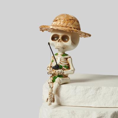 Skeleton Fishing Funny Decoration Halloween Gift Desktop Atmosphere Ornament