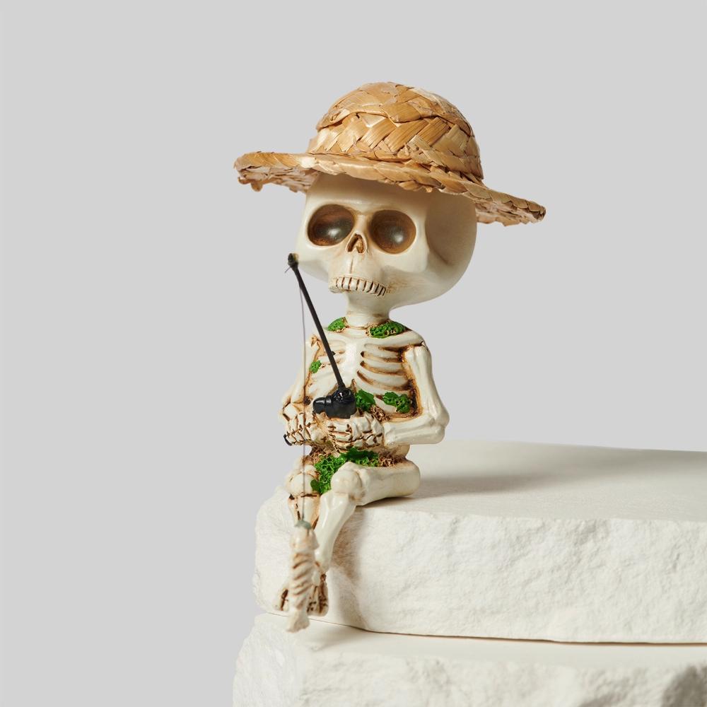 Skeleton Fishing Funny Decoration Halloween Gift Desktop Atmosphere Ornament