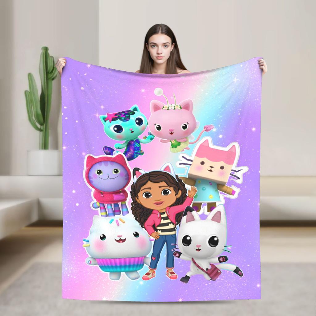 Cartoon Cute Gabbys Dollhouse Blankets Fleece Summer  Breathable Warm Throw Blanket for Bedding Outdoor Plush Thin Quilt