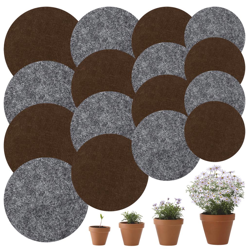 16 stk Plantebrikke Matte 4/6/8/10 Tommer Filt Plantefat Reversibel Rund Stoff Planteunderlagsmatte Absorberende Blomsterpotte Brikke Matter