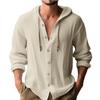 Spring and Summer Men's Hooded T-shirt Solid Color Cotton and Linen Men's Casual Long-sleeved Top