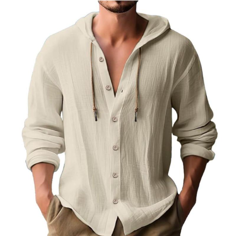 

Мужская футболка с капюшоном на весну и лето, однотонный повседневный топ из хлопка и льна с длинными рукавами XXXL