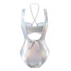 Neuer glänzender PU Kunstleder Cut Out Damen Badeanzug Einteiliger Badeanzug Damen Neckholder Bademode Badeanzug Schwimmen