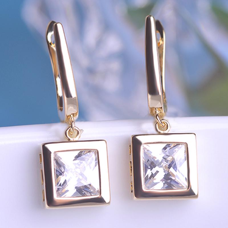 Mulheres Festa Casamento Elegante Strass Brilhante Gota Dangle Brincos De Argola Jóias De Cobre