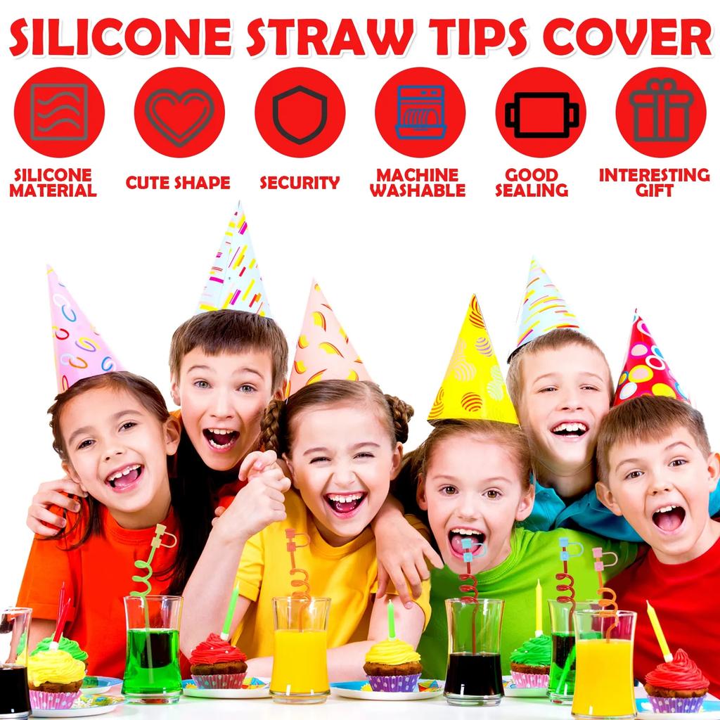 24Pcs Silicone Straw Tip Cover Dust-Proof Drinking Straw Reusable Drinking Straw Cap Cover for 8mm Multicolor Silicone Straw Cap