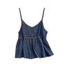 Stylish Elegance Fashion Female Business Casual Vest Dark Camisole Tops Summer Outer Inner Short Hem Ruffle Design Fringed Denim V-Neck Vest Women