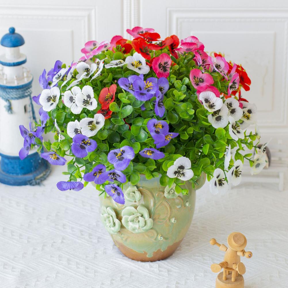 12 Pcs Artificial Pansy Flowers Colorful Long-lasting UV Resistant Faux Silk Flowers Realistic Vibrant Outdoor Flower Bundles