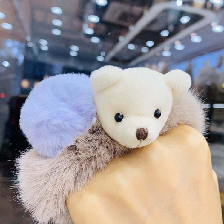 Cute Elastic Plush Bear Hair Ties Furry Ball Ponytail Holder Lovely Elastic Band