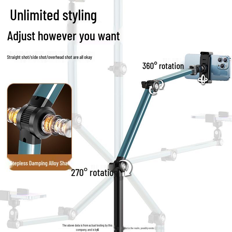 360° Rotating Retractable Floor-Standing Phone Holder for Overhead and Live Broadcasts