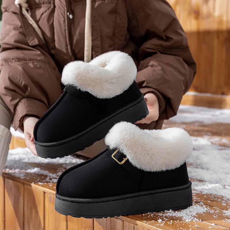 Bag heel cotton slippers, women's thick-soled velvet thickened winter cold-proof and warm cotton shoes, simple and versatile snow boots