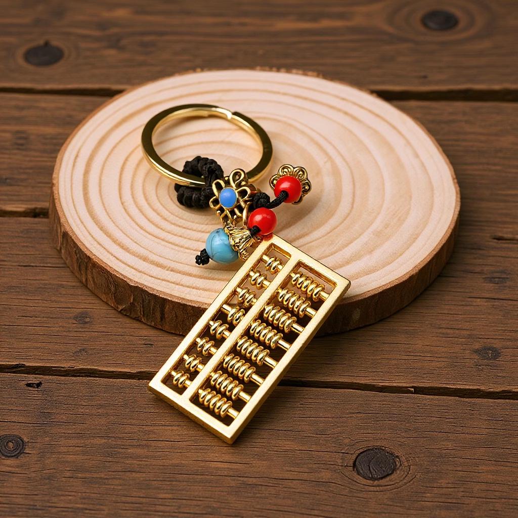 Brass Retro Movable Abacus Keychain Pendant - Creative Handicraft Accessory for Bags and Cars