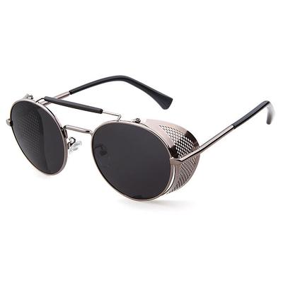 Retro Metal Hipster Side Shield Steampunk Round Style Coating Mirror Sunglasses