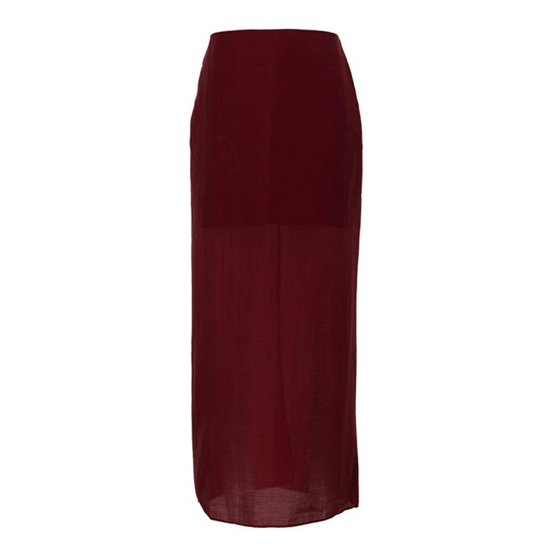 

Летняя сетчатая прозрачная макси-юбка для женщин с высокой талией в стиле пэчворк, тонкая однотонная одежда Y2k, сексуальная модная длинная юбка S бордовый