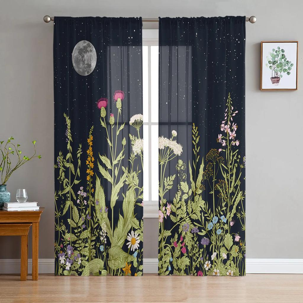 Vintage Kruidenplant Bloem Doorzichtige Gordijnen voor Slaapkamer Woonkamer Decoratie Raambekleding Keukengordijn Panelen