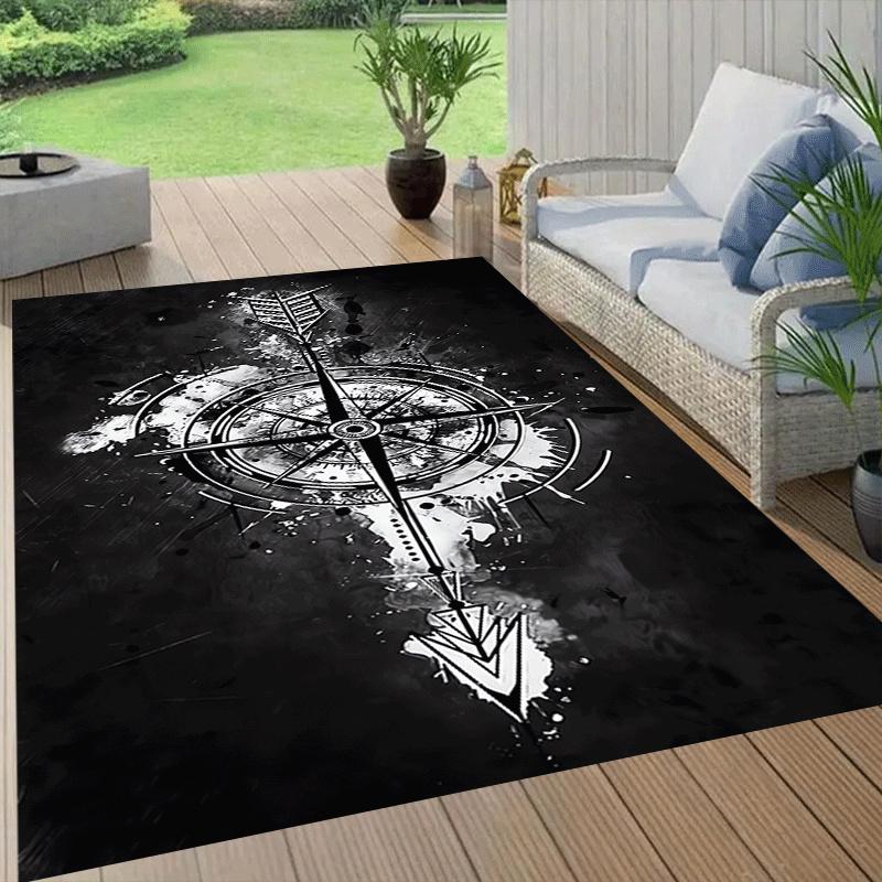 1pc Bow and Arrow Compass Print, Design Area Rug - Soft, Anti-Slip, and Durable Gaming Room Decor for Bedroom, Living Room