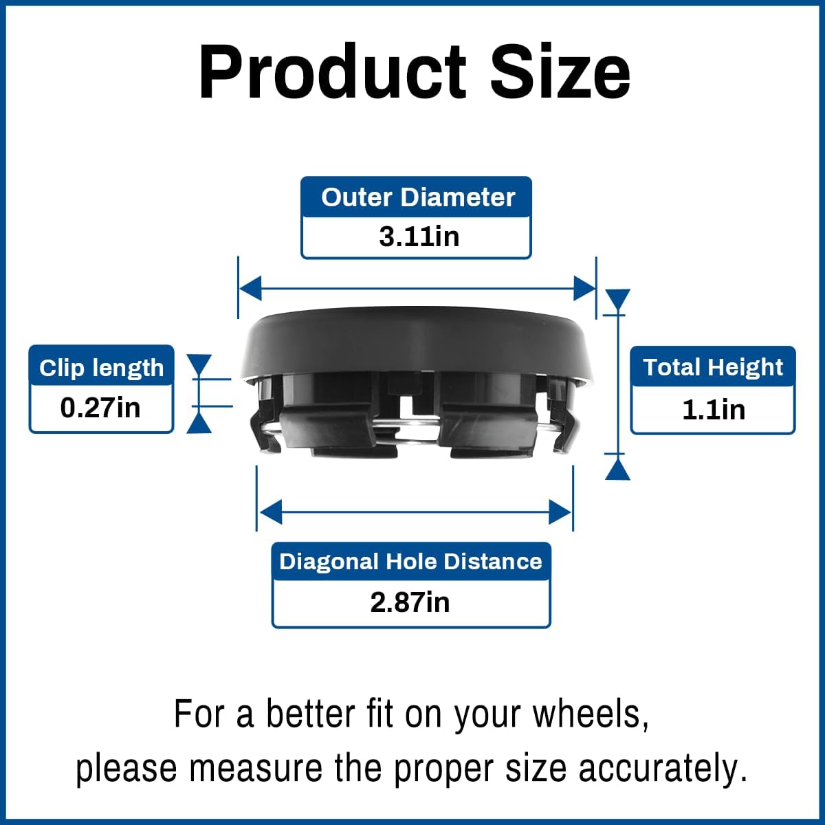 

79mm 3.11in Wheel Center Caps Wheel Center Hubcaps 4 Pack Black Center Cover for Rim, Outer 3.11in/79MM, Inner 2.87in/73MM