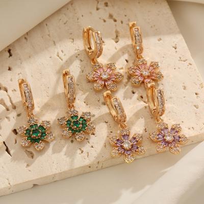 1 Paar Mode Zirkonia Blumen Hängeohrringe für Damen Goldene Ohrring Schmuck Hochzeitsfeier Zubehör